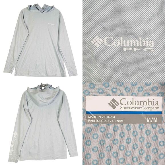 Columbia PFG Pullover Mens Size Medium Blue Hoodie PFG Long Sleeve - Picture 1 of 11
